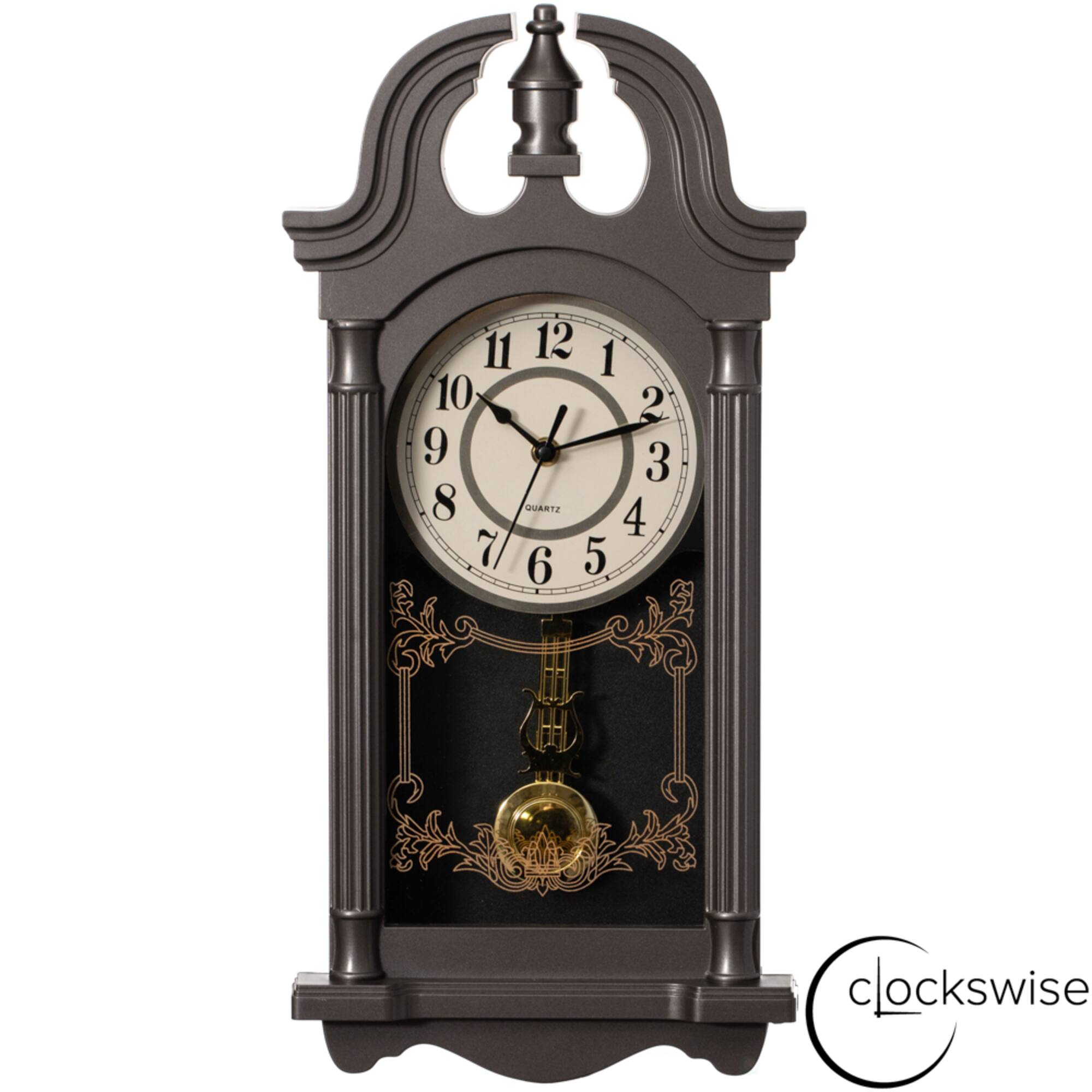 Clockswise 20" Charcoal Vintage-Inspired Wood Grain Plastic Grandfather Wall Clock